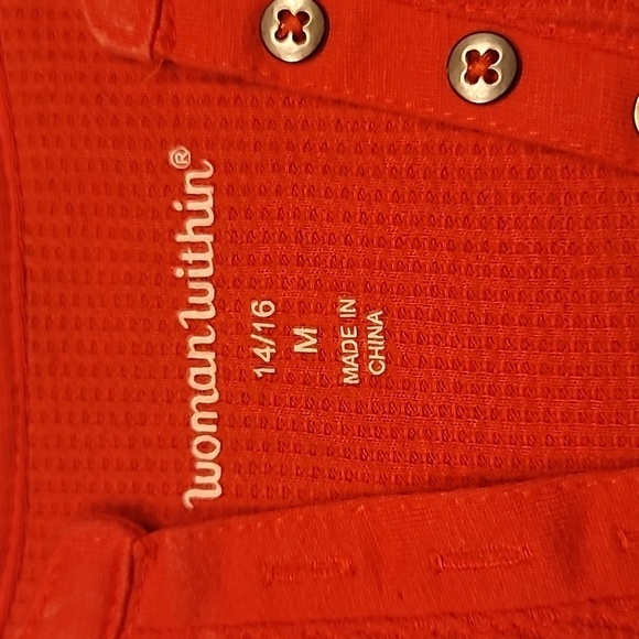 0457. NWOTs ~ Woman Within ~ Embroidered & Beaded ~ Thermal Henley ~ Orange - Picture 3 of 9